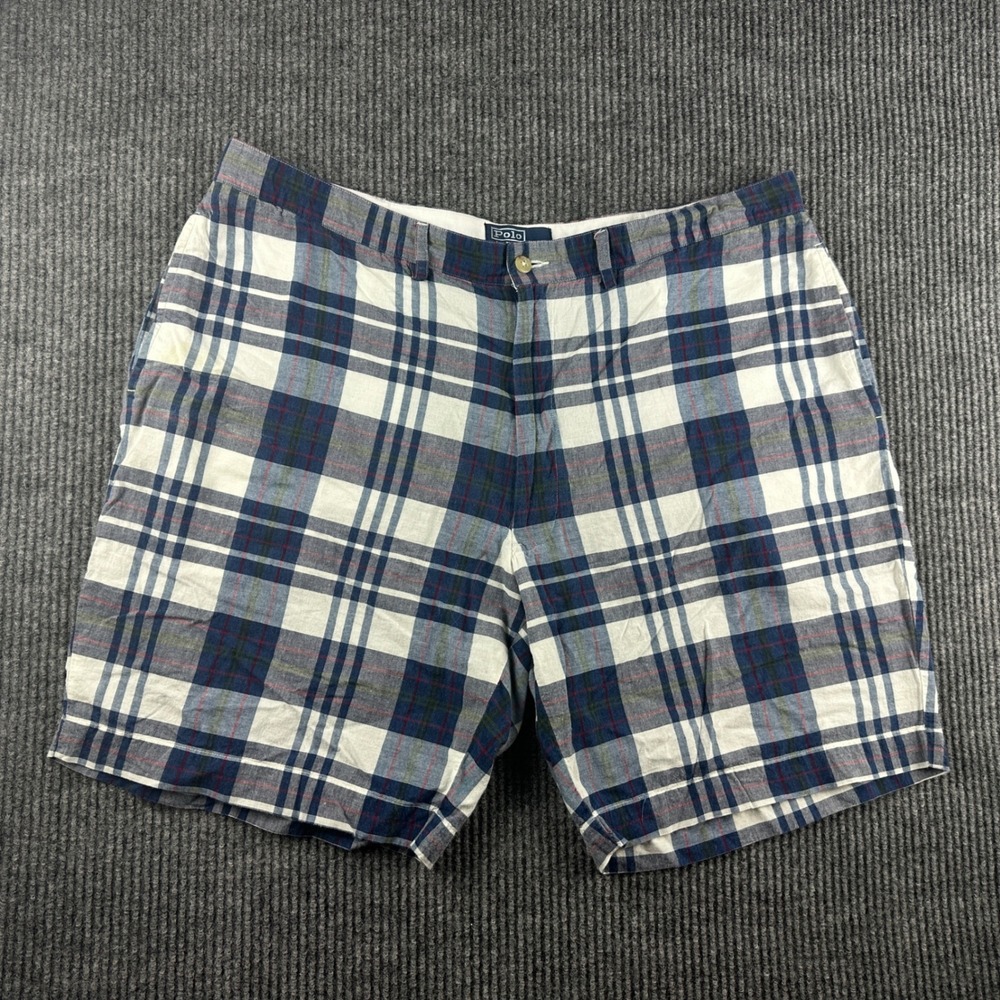 Polo Ralph Lauren Mens Plaid Shorts Blue White Red Cotton Check Size 40